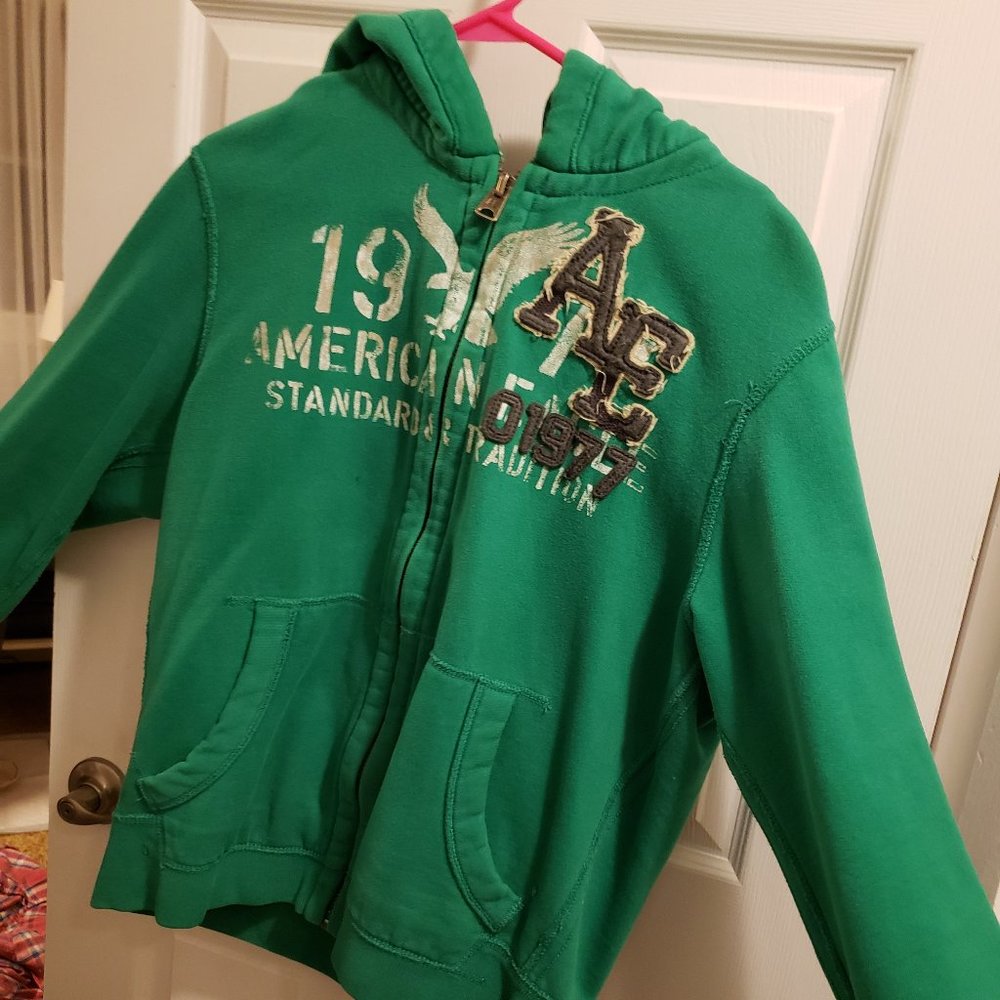 American Eagle Green Zip Front Vintage Fit Hoodie, size L